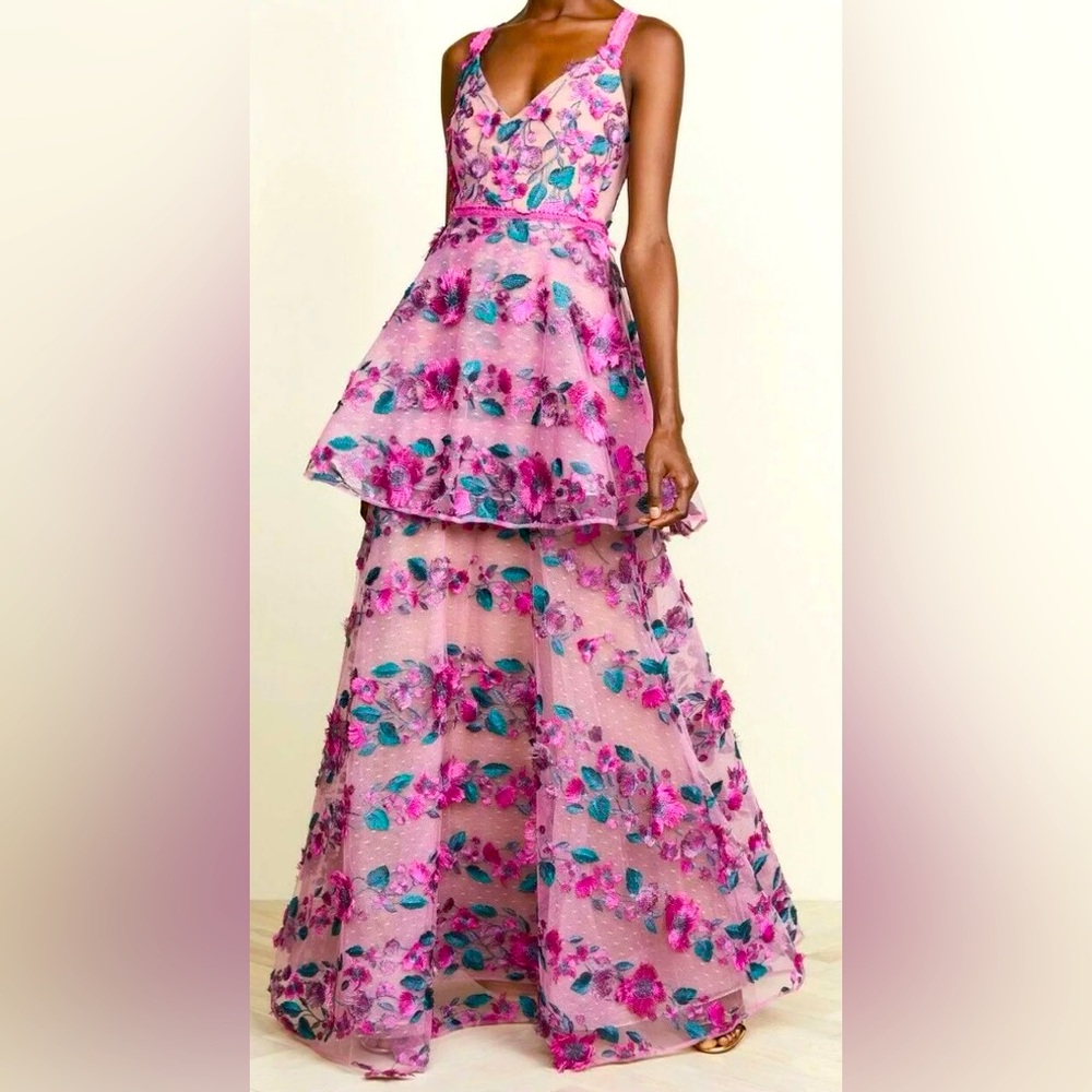 Marchesa Notte Pink Floral Gown